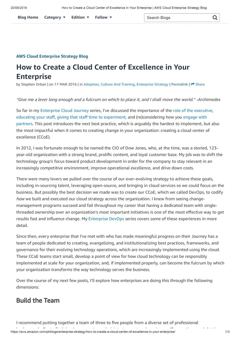 AWS - How to Create a Cloud Center of Excellence in Your Enterprise