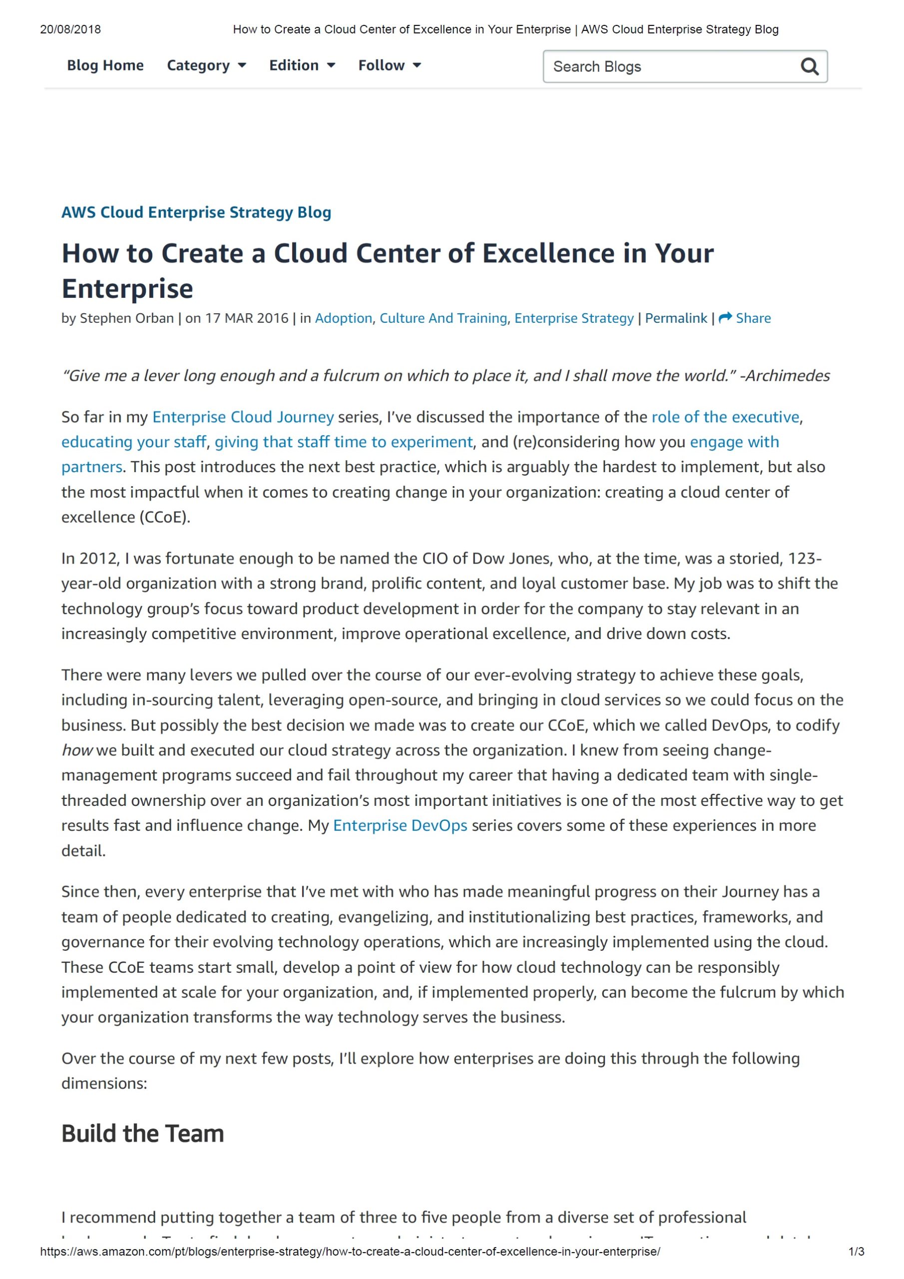 AWS - How to Create a Cloud Center of Excellence in Your Enterprise