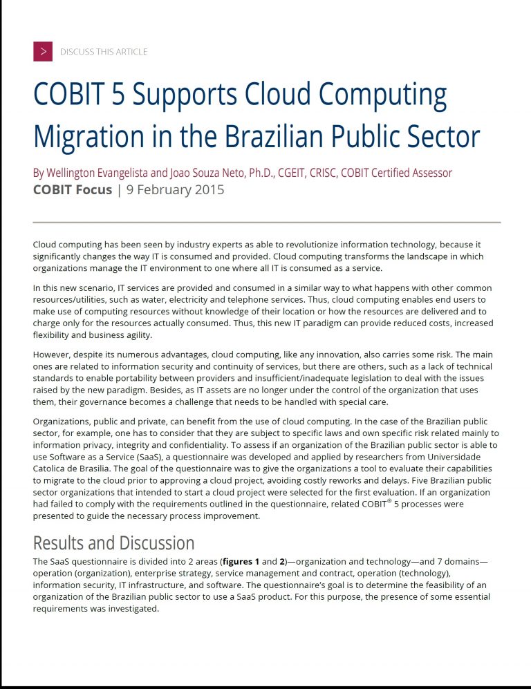 COBIT 5 Supports Cloud Computing Migration in the Brazilian Public Sector