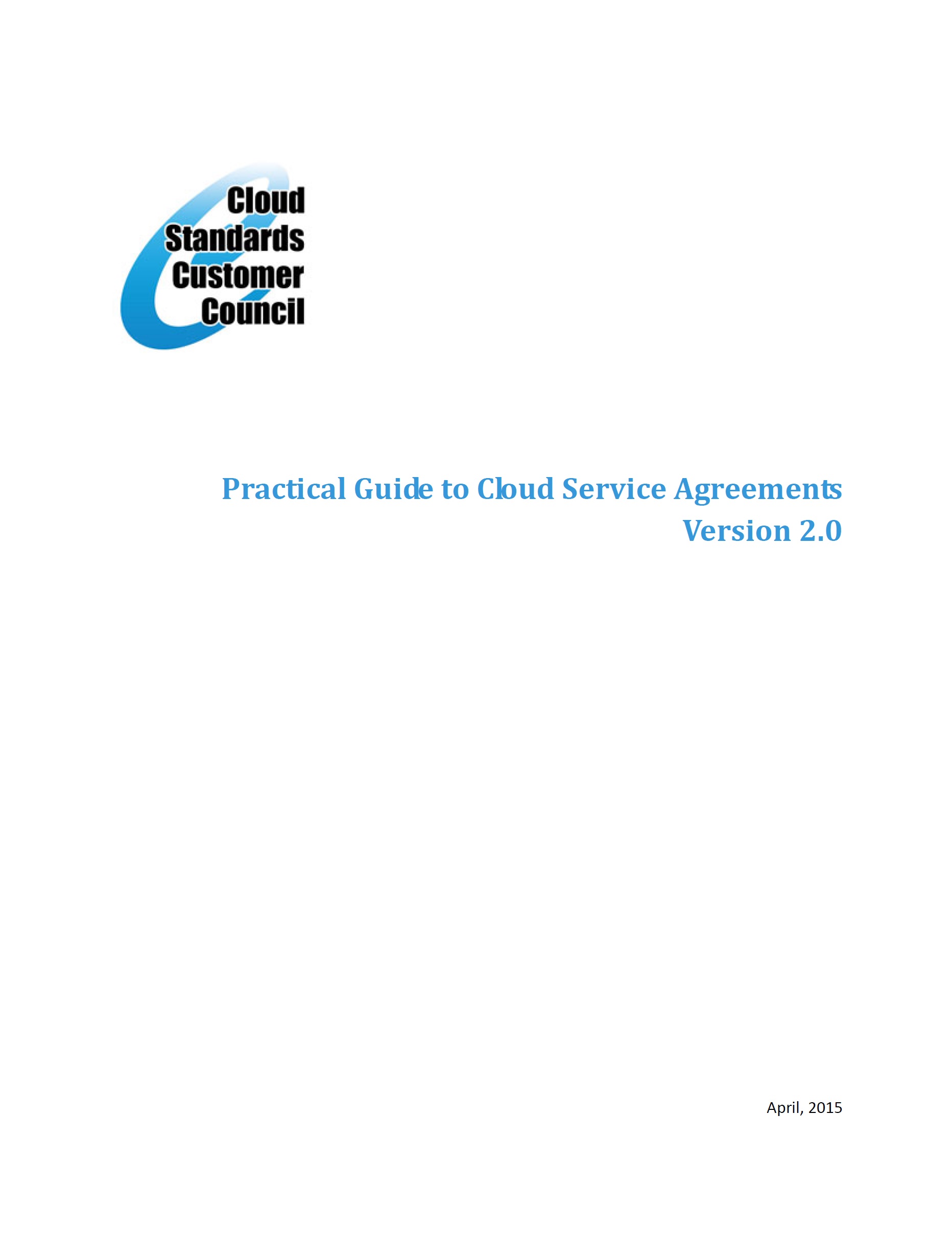 Practical Guide to Cloud Service Agreements – CSCC, 2015