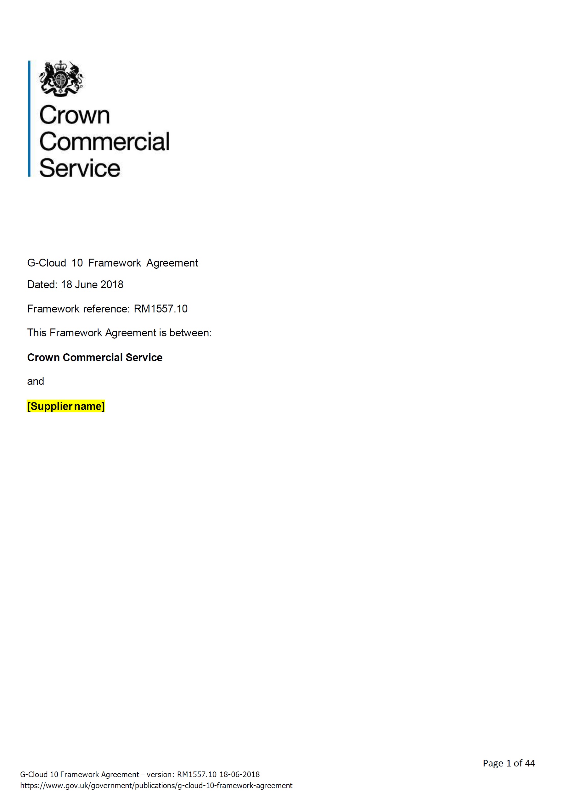 G-Cloud 10 Framework Agreement – Gov UK