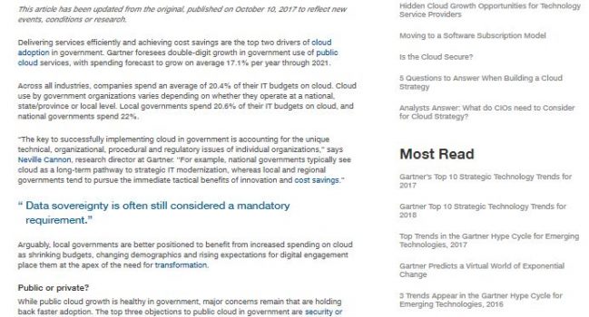 Understanding Cloud Adoption in Government – Gartner, 2018