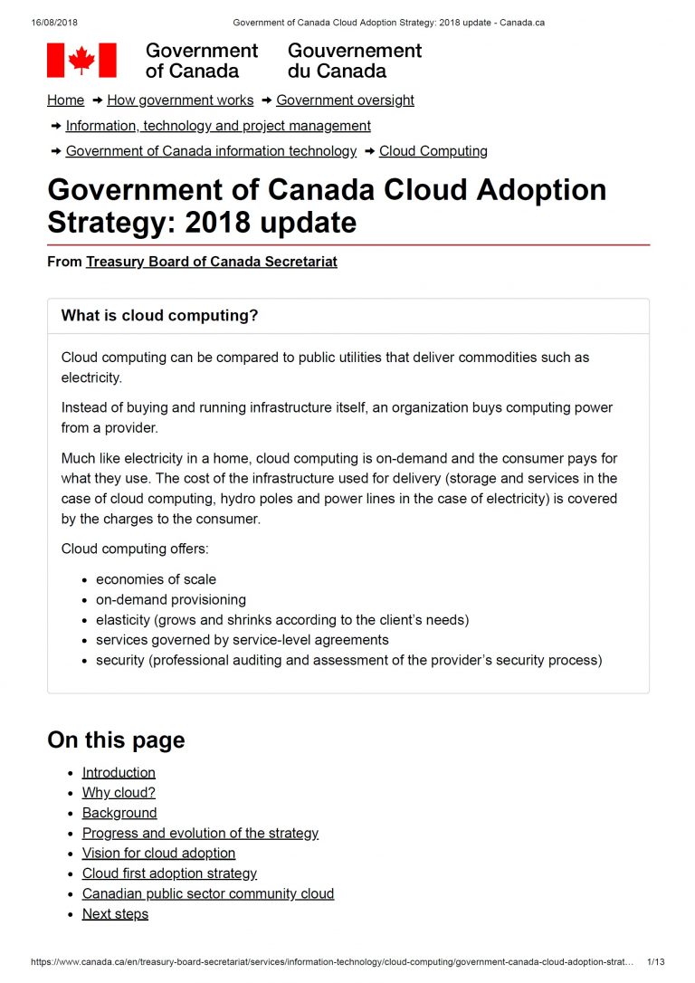 Government of Canada Cloud Adoption Strategy - 2018
