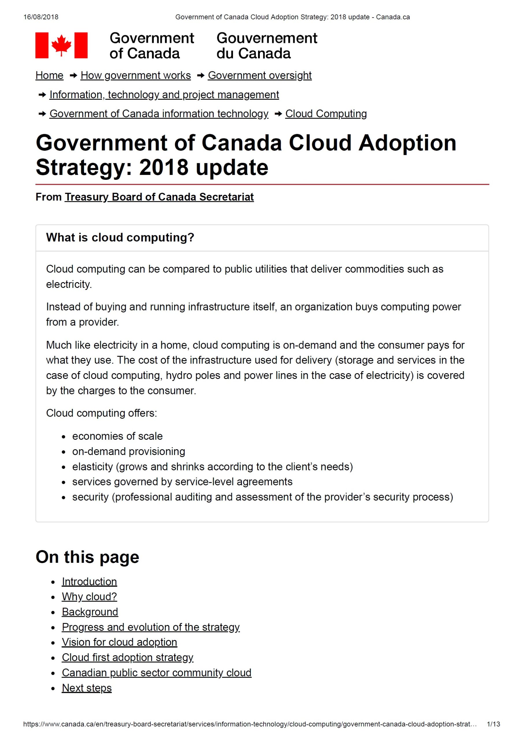 Government of Canada Cloud Adoption Strategy - 2018