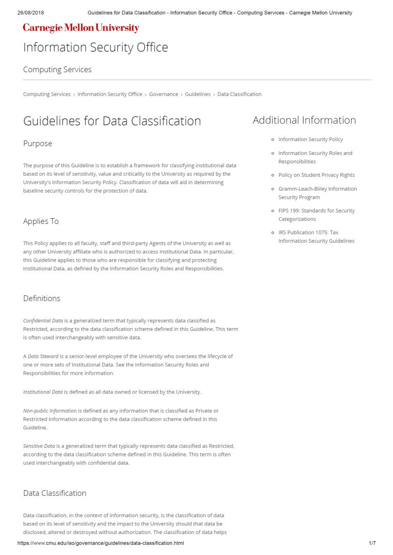 Guidelines for Data Classification - CMU