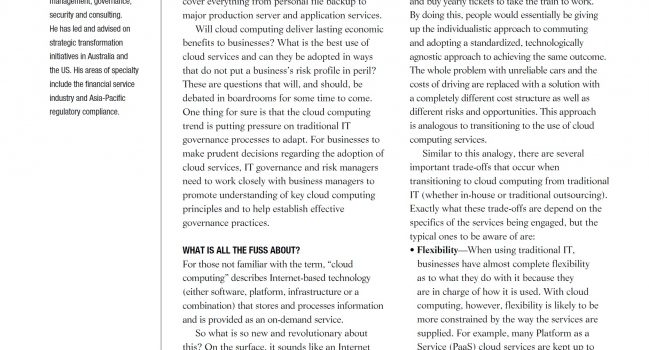 IT Governance and the Cloud: Principles and Practice for Governing Adoption of Cloud Computing, ISACA, 2011