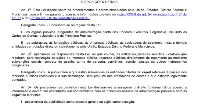 LEI 12.527/2011 – Lei de acesso à Informação