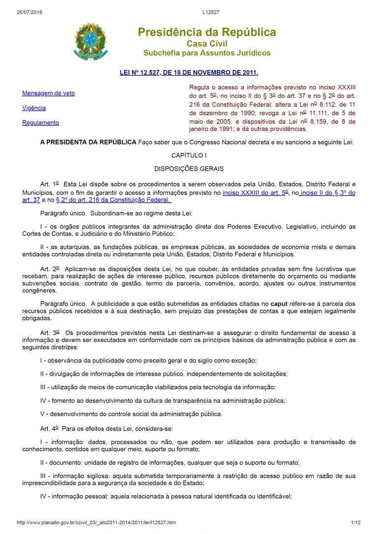 LEI 12.527-2011 - Lei de Acesso à Informação