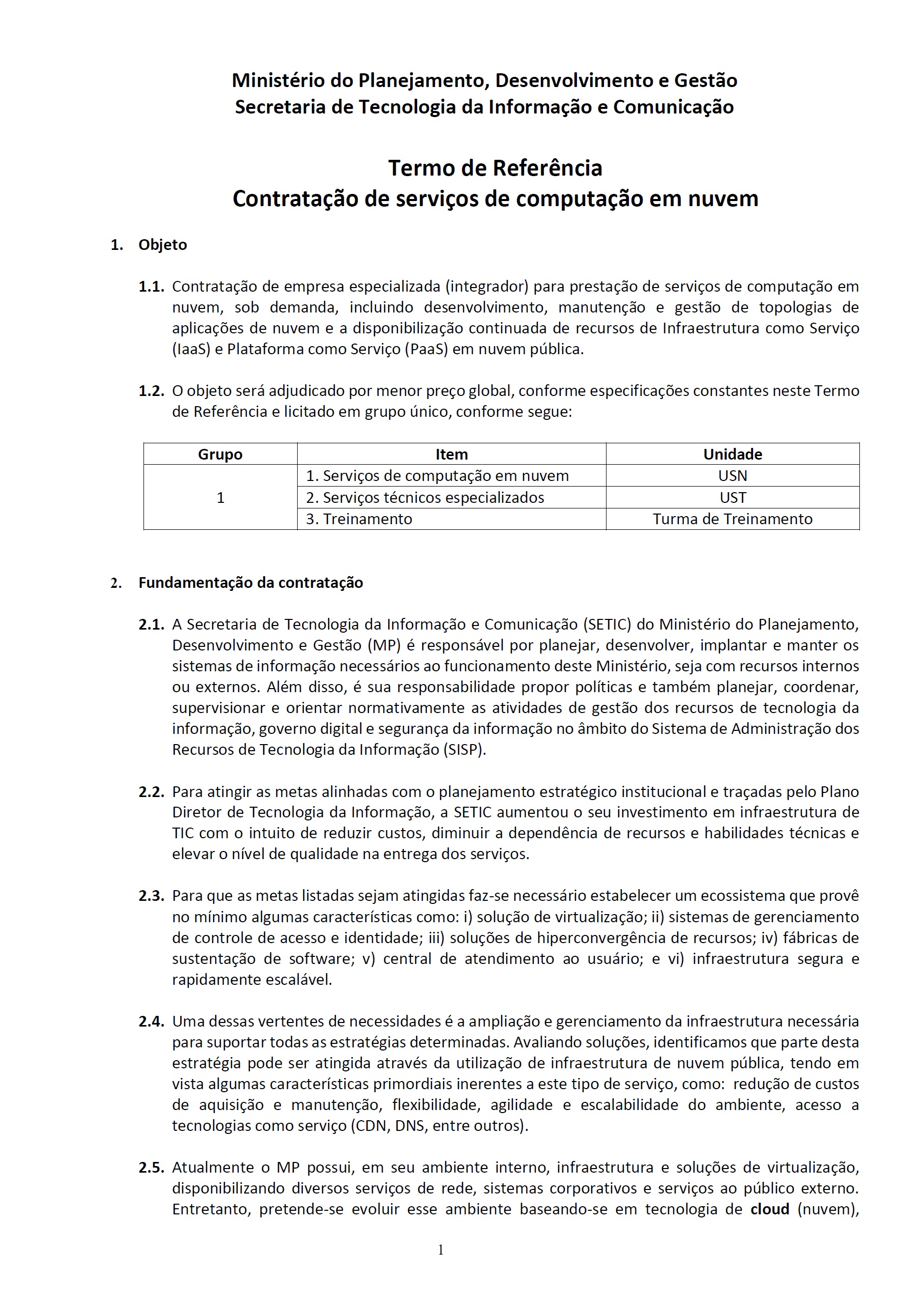 MPDG – Pregão 29/2018 – TR para Contratação de Serviços de Computação em Nuvem