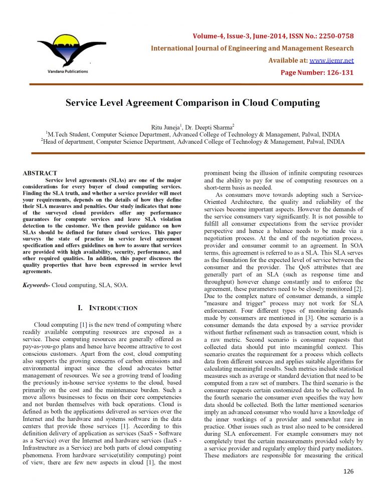 Service Level Agreement Comparison in Cloud Computing